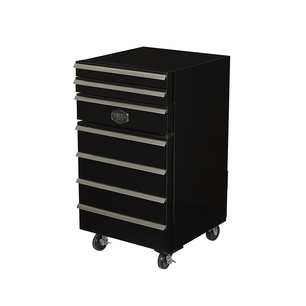 Mobiler Werkzeugwagen Kühlschrank - Industriedesign Minibar 50L mit Schubladen und Rädern - Schwarz - Design Kühlschrank für Werkstatt, Garage und Man Cave