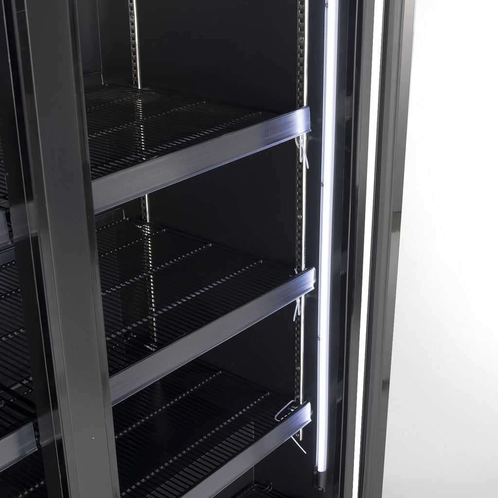 Supermarket Refrigerator - 4 Wheels - LED - 2 glass doors - black - GD1050