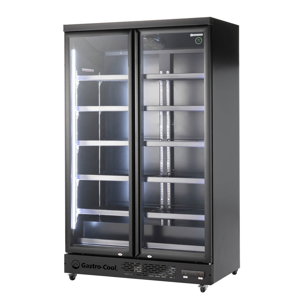[265101] Refrigerador de supermercado - 4 ruedas - LED - 2 puertas de vidrio - negro - GD1050