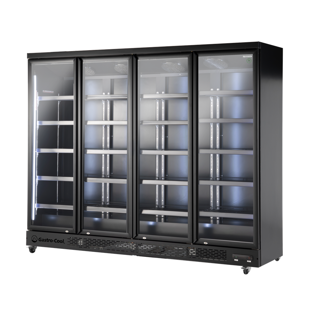 [267101] Refrigerador XXL – 4 puertas – Para supermercados o gasolineras – Con ruedas – LED – Negro – GD2200